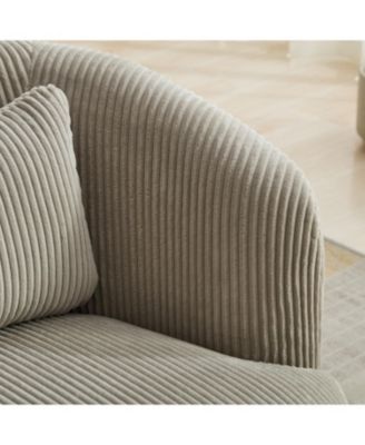Single Piece  Metal 34" Wide Corduroy Swivel Barrel Chair with Pillow