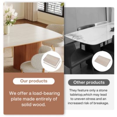 1 Pc Sintered Stone Dining Table 78.7 Inch Seats 8–10 Rectangular Solid Wood Legs Mid-Century Kitchen Dining Room Table