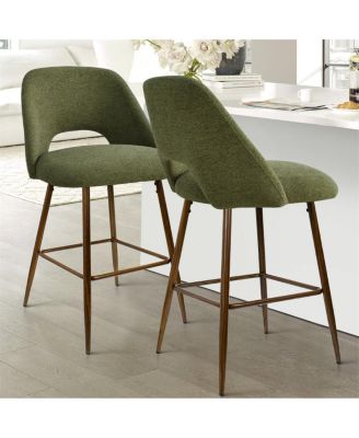  Set of 4  Textured Fabric, Walnut-Finished Metal  Curved Backrest, Padded Seat, Footrest Counter Height Stools