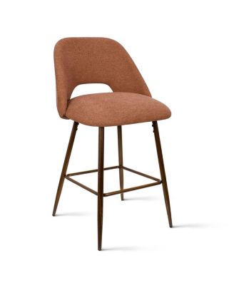  Set of 4  Textured Fabric, Walnut-Finished Metal  Curved Backrest, Padded Seat, Footrest Counter Height Stools