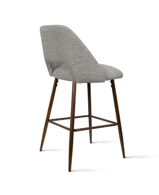  Set of 4  Textured Fabric, Walnut-Finished Metal  Curved Backrest, Padded Seat, Footrest Counter Height Stools