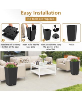 Set of 2 Outdoor Wicker Flower Pot with Drainage Hole for Porch Balcony