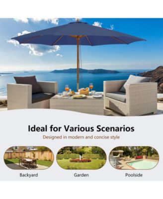 10 Feet Patio Umbrella with 8 Wooden Ribs and 3 Adjustable Heights-Navy