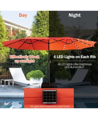 15 Feet Twin Patio Umbrella with 48 Solar LED Lights-Orange