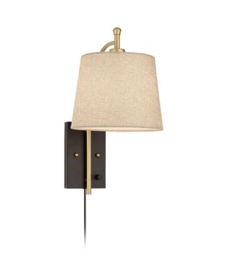 Chester Modern Swing Arm Wall Lamp Brass Black Plug-in Light Fixture Tan Drum Shade for Bedroom Bedside Living Room Reading Home House