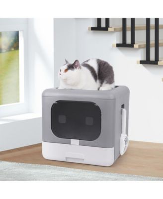 Cats Litter Box  Detachable Top & Slide-Out Tray With Scoop