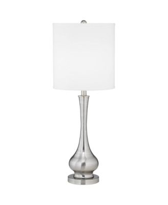 32" Tall Gourd Large Modern End Table Lamps Set of 2 Silver Brushed Steel Finish Metal Living Room Bedroom