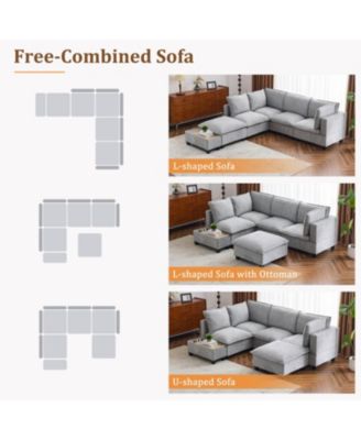 90" U-Shaped Sectional Sofa Ottoman & Charging