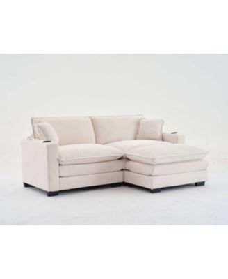 Streamdale L Shape Corduroy Sofa w/ USB, Cup Holder & Ottoman - Beige