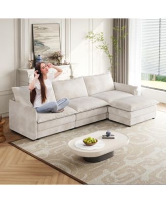 Streamdale Corduroy 3-Seater Cloud Couch with Footrest & Cushions