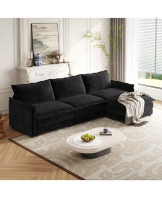 Corduroy 3-Seater Cloud Couch with Footrest & Cushions