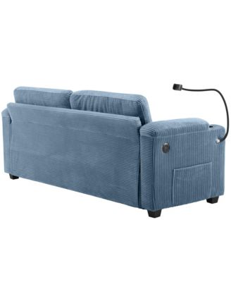Navy Corduroy Sleeper Sofa with Mattress, USB Ports & Storage