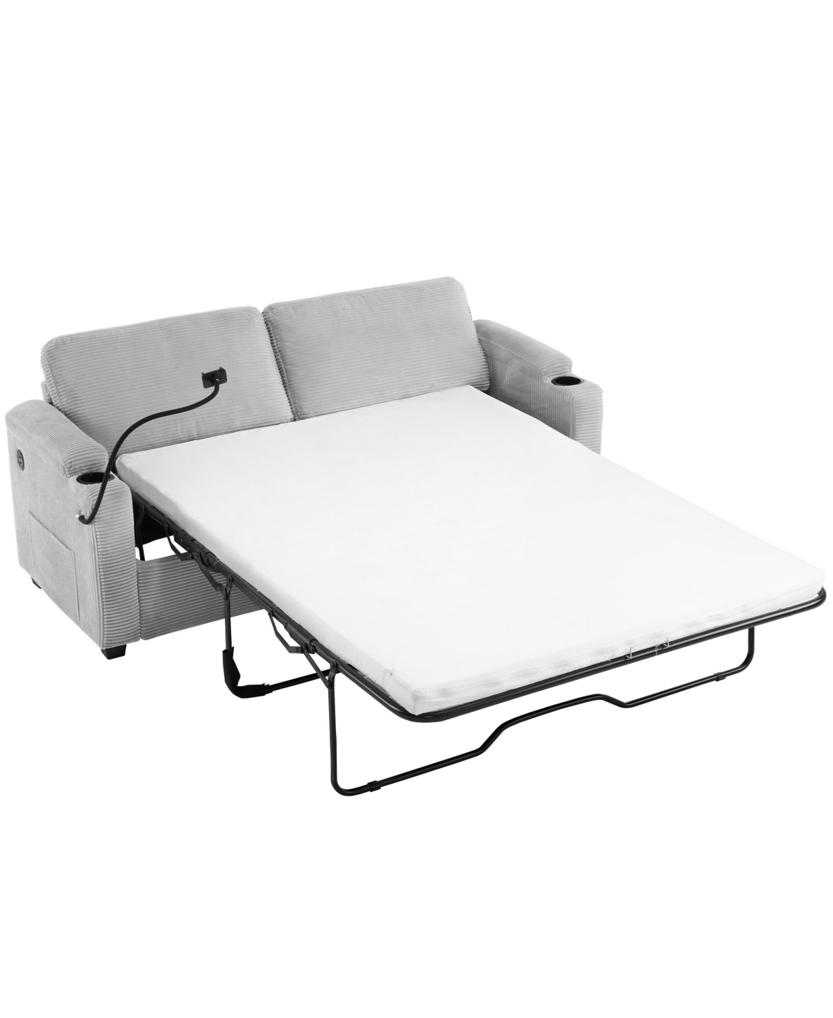 Navy Corduroy Sleeper Sofa with Mattress, Usb Ports & Storage