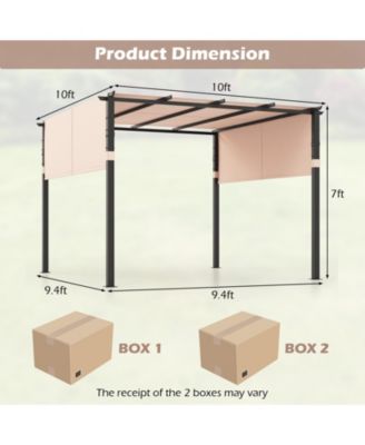 10 x 10 ft Flat Top Pergola with Retractable Canopy for Garden Pool Porch and Backyard-Beige