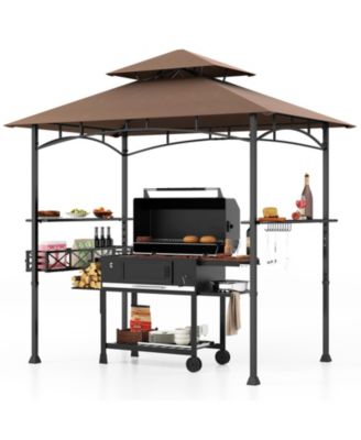 8 x 5 Feet Outdoor Grill Gazebo with 2 Side Shelves and 10 Hooks
