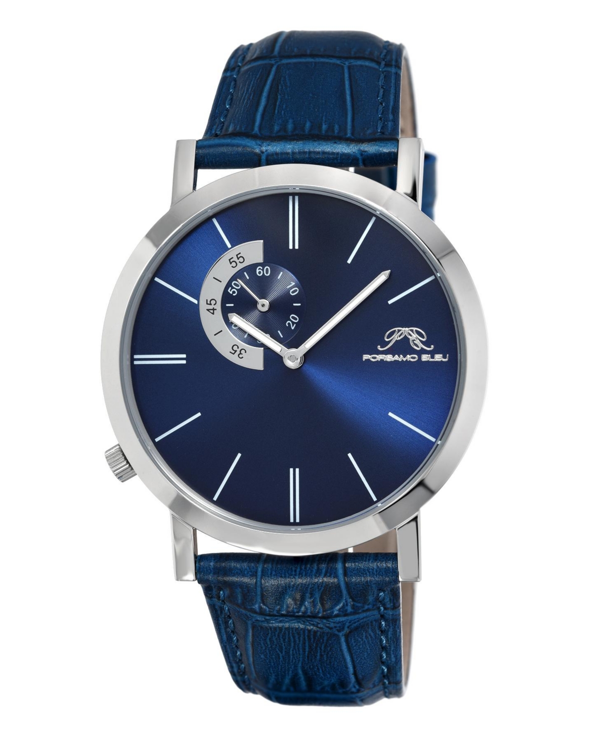 Men's Parker Genuine Leather Watch 832BPAL - Silver tone and blue