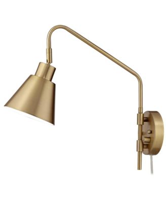  Set of 2 Brass Plug-in Light Fixture Tapered Metal Shade Marybel Modern Swing Arm Wall Lamps