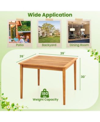39 Inch Acacia Wood Dining Square Bistro Table with 1.96 Inch Umbrella Hole
