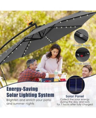10 Feet Solar Offset Hanging Umbrella with 40 Lamp Beads and Solar Panel