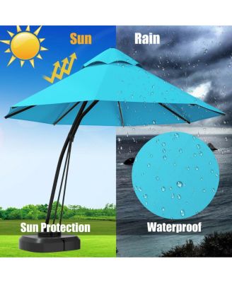 11 Feet Outdoor Cantilever Hanging Umbrella with Base and Wheels-Turquoise