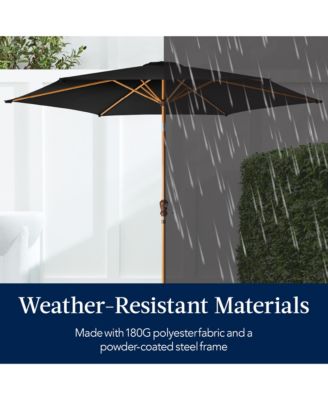 10ft Outdoor Woodgrain Pattern Steel Market Patio Umbrella w/ Crank, Tilt