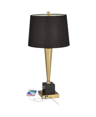 Wayne Modern Table Lamps 29 1/4" Tall Set of 2 Brass with USB Charging Port Black Fabric Drum Shade for Bedroom Living Room Kids