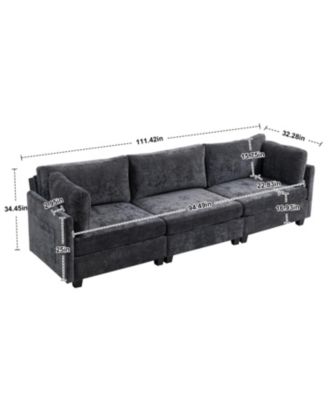 Streamdale 111.42x32.28" 3-Seater Chenille Sofa - Comfy, Cloud-Soft, with Side Pocket