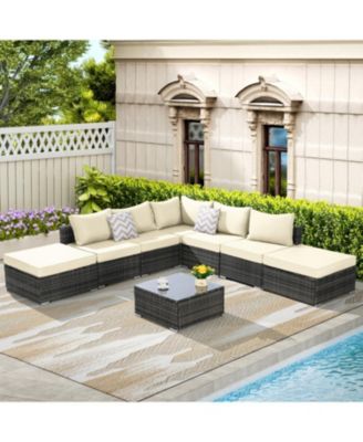 Outdoor Wicker Patio Sofa Set with Cushions & Table