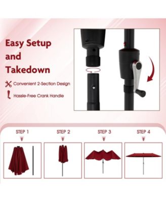 13 FT Large Patio Umbrella with LED Solar Lights and Crank Handle