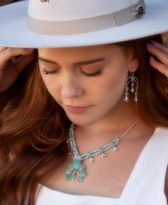 Barse Squash Blossom Statement Blue Turquoise and Sterling Silver Necklace 66190₽