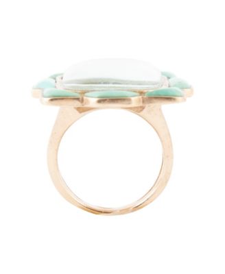 Scenic Floral Blue Turquoise Golden Ring