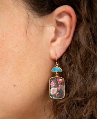 Barse Scenic Dark Florals Blue Apatite Golden Drop Earrings 18690₽