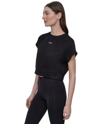 Женский мини-укороченный топ с логотипом DKNY на заклепках с коротким рукавом