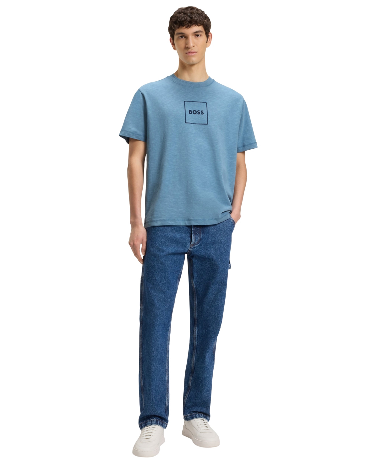 Hugo Boss Boss By  Men's Logo Print Slub-cotton T-shirt In Blue