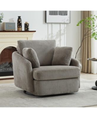 Corduroy Swivel Accent Chair with Pillows