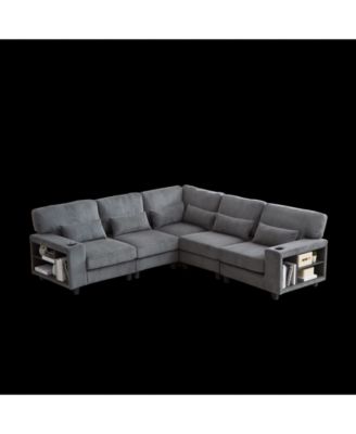 Streamdale L-Shaped Corduroy Sectional Sofa with Storage & Cup Holder