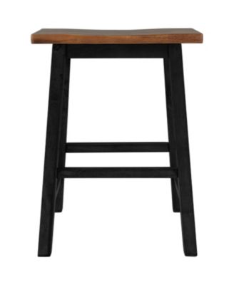 Farmhouse Rustic 2-piece Counter Height Wood Kitchen Dining Stools for Small Places, Walnut+Black