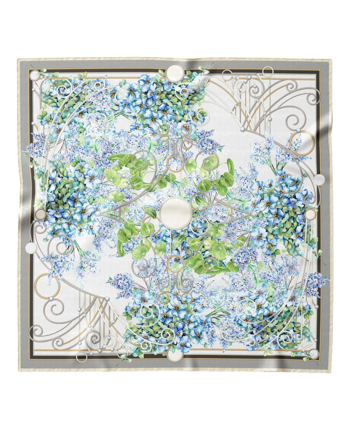 Lilac Garden - Hand Rolled Silk Foulard for Women - Blue