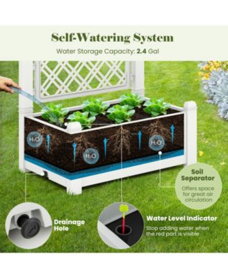 Outdoor Planter Box Self-Watering Raised Garden Bed Trellis with Water Level Indicator