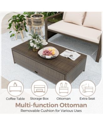 Patio Adjustable Wicker Daybed with 4-Level Backrest and Soft Cushions