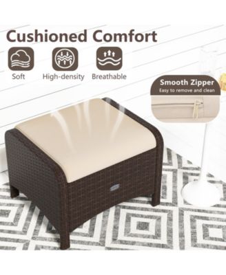 2 Pieces Outdoor Patio PE Wicker Ottomans with Removable Cushions