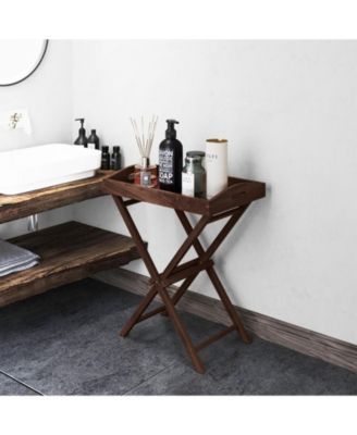 Solid Teak Wood Tray Table with Removable Tray Top for Patio and Garden