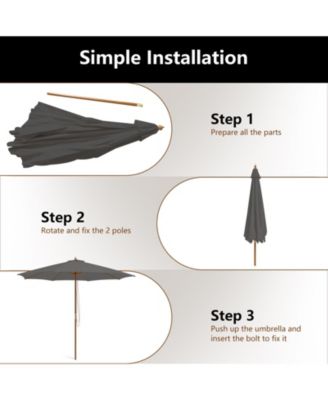 10 Feet Patio Umbrella with 8 Wooden Ribs and 3 Adjustable Heights