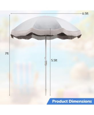 6.5 FT Beach Umbrella with Fringe Outdoor Tassel Umbrella with Push Button Tilt