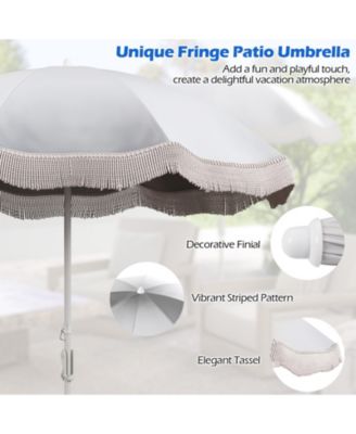 6.5 FT Beach Umbrella with Fringe Outdoor Tassel Umbrella with Push Button Tilt