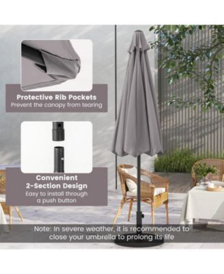 Outdoor Heavy Duty Market Umbrella with Crank Handle and 8 Sturdy Ribs-Gray