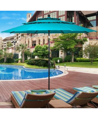 10' 3 Tier Patio Umbrella Aluminum Sunshade Shelter Double Vented without Base-Turquoise