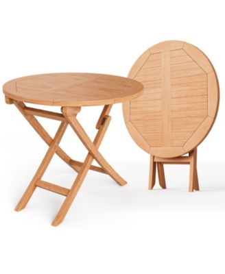 31.5 Inch Folding Patio Indonesia Teak Wood Round Coffee Table