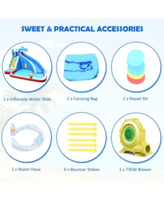 4-in-1 Inflatable Water Slide Park with Long Slide and 735W Blower