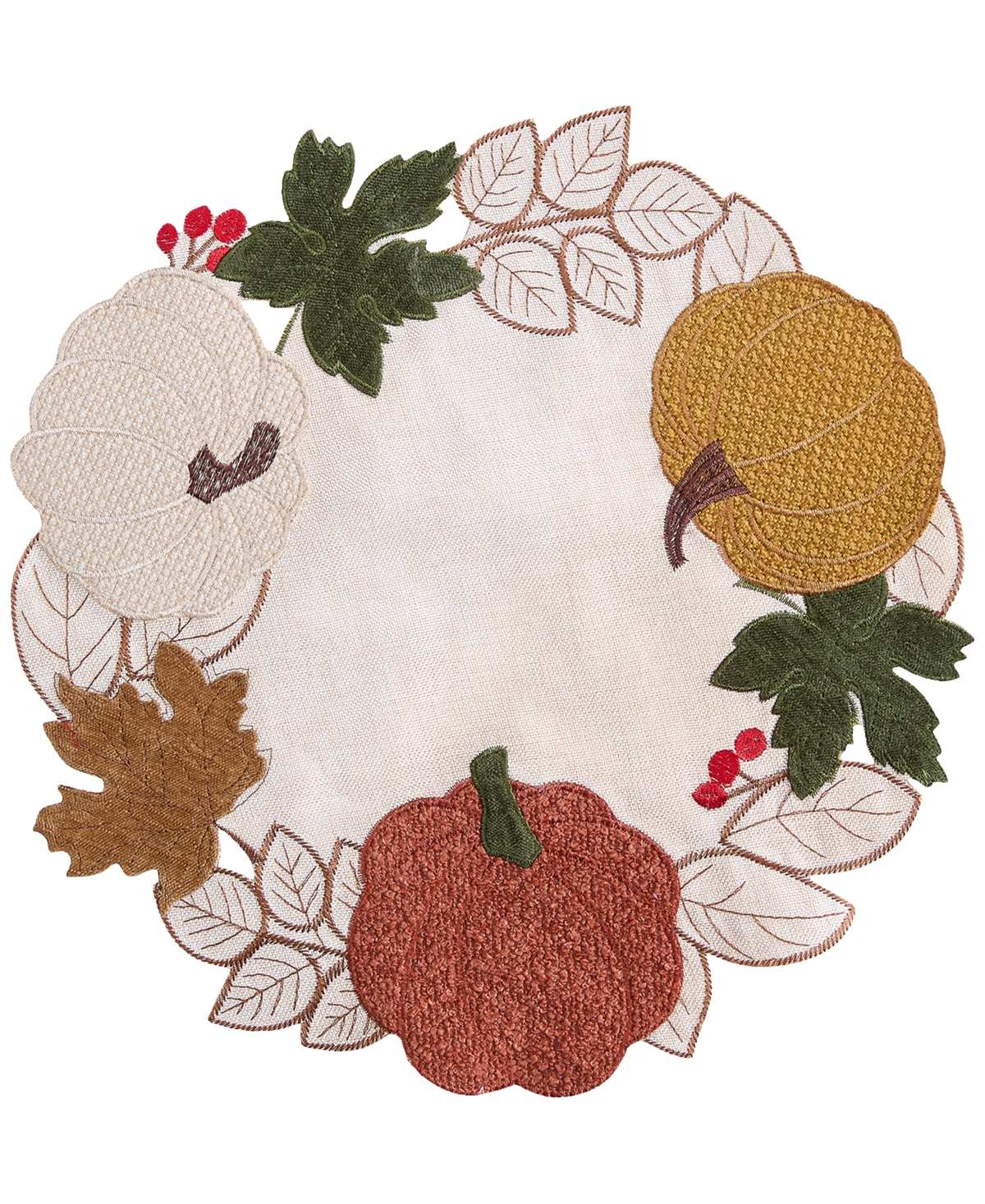 Elrene Fall Feels Cutwork Fabric Round Placemat, 15" In Multi